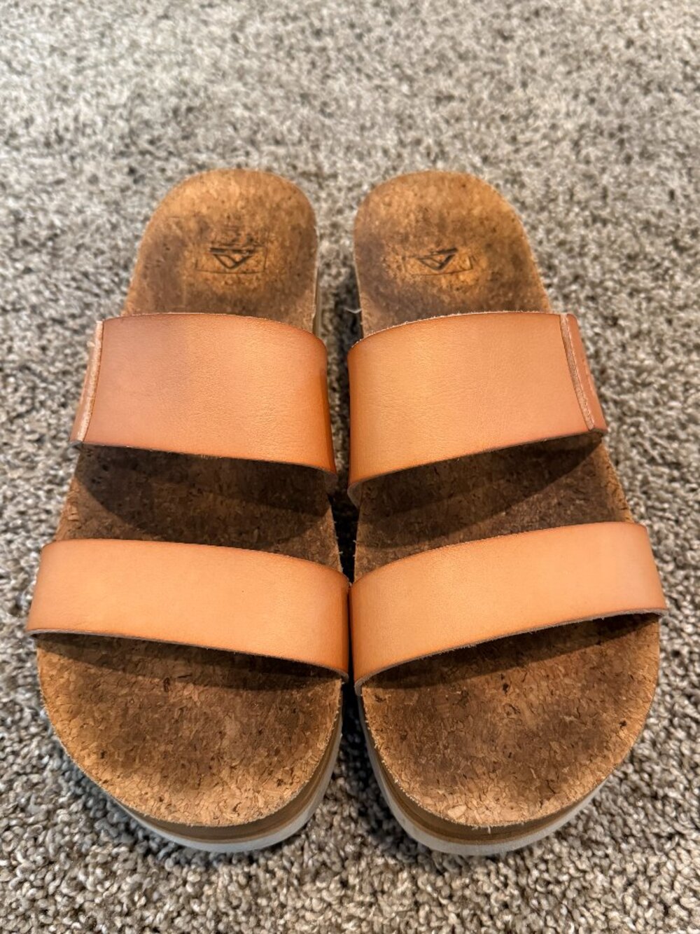 Reef Women’s Tan Double-Strap Cork Slide Sandals